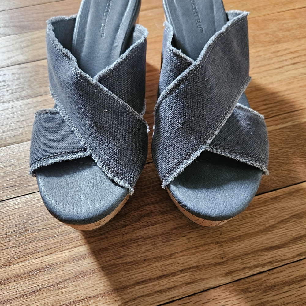 Chocolat Blu Denim Blue Crisscross Woven Platform Mules
